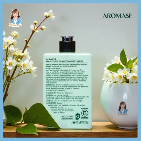 Sữa tắm, gội và rửa mặt 3 trong 1 Đài Loan AROMASE 5α Juniper Head-To-Toe Shampoo & Body Wash 260ml
