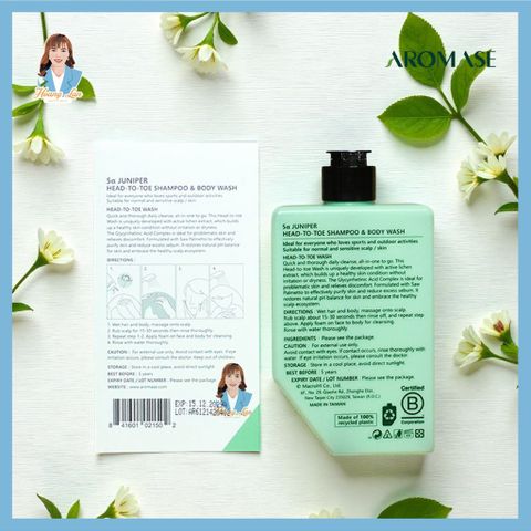 Sữa tắm, gội và rửa mặt 3 trong 1 Đài Loan AROMASE 5α Juniper Head-To-Toe Shampoo & Body Wash 260ml