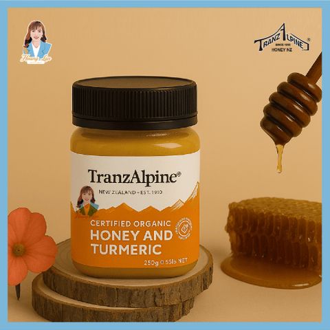 Mật ong cỏ ba lá hữu cơ và nghệ New Zealand TranzAlpine Certified Organic Honey And Turmeric 250g