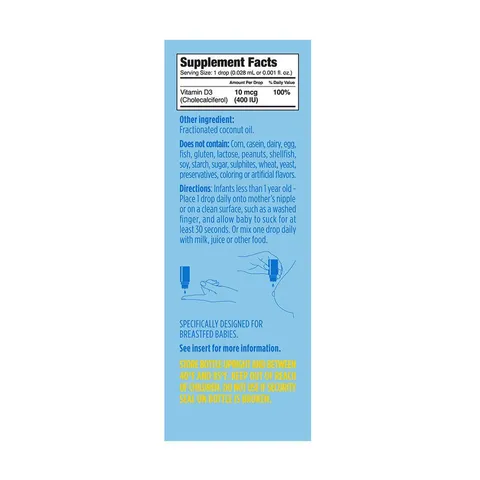 Giọt Vitamin D3 Baby D Drops cho trẻ sơ sinh 90 giọt của Mỹ - Hỗ trợ phát triển trí não giúp xương chắc khỏe