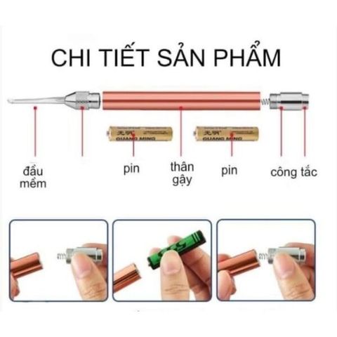 Dụng lấy ráy tai kèm kẹp có đèn cao cấp 3 in 1 (TH417)