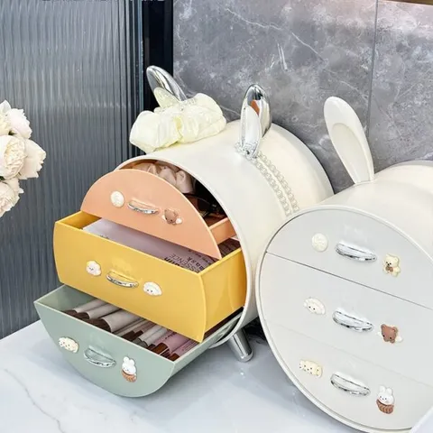 Kệ Tai Thỏ Siêu Cute 3 Tầng Đựng Mỹ Phẩm (Màu ngẫu nhiên) (TH419)