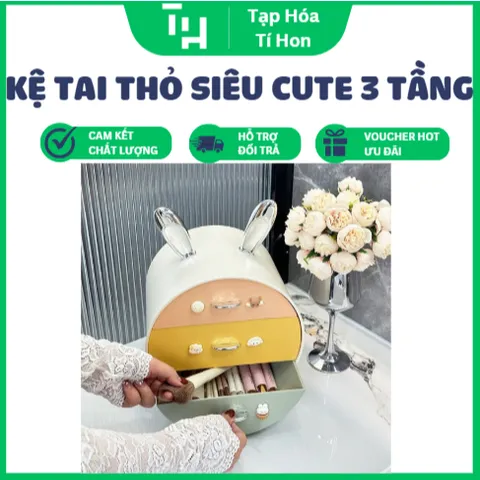 Kệ Tai Thỏ Siêu Cute 3 Tầng Đựng Mỹ Phẩm (Màu ngẫu nhiên) (TH419)