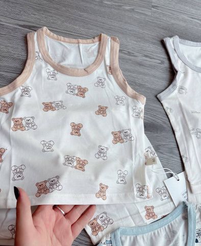 Ảnh thật - Hàng QC Set bộ Ba lỗ kháng khuẩn điều hòa hoạt hình gấu chó cute đáng yêu cho bé trai mùa hè