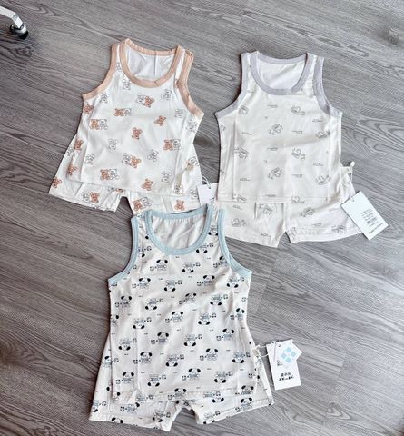 Ảnh thật - Hàng QC Set bộ Ba lỗ kháng khuẩn điều hòa hoạt hình gấu chó cute đáng yêu cho bé trai mùa hè