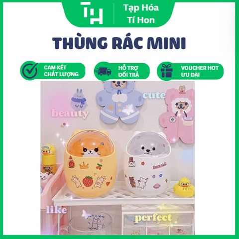 Thùng Rác Mini, Giỏ Đựng Rác Để Bàn Có Nắp Mini Tặng Kèm Sticker (Màu ngẫu nhiên) (TH445)
