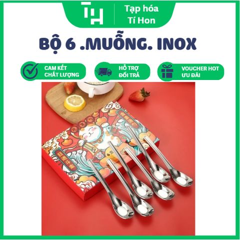 Bộ 6 muỗng inox không gỉ, cán dày hộp mèo đỏ (TH449)