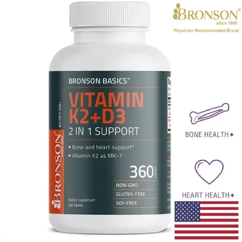 Organic Vitamin K2 D3 - Chai 360 viên - Giúp xương chắc khỏe, tăng sức đề kháng