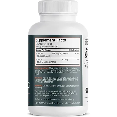 Organic Vitamin K2 D3 - Chai 360 viên - Giúp xương chắc khỏe, tăng sức đề kháng