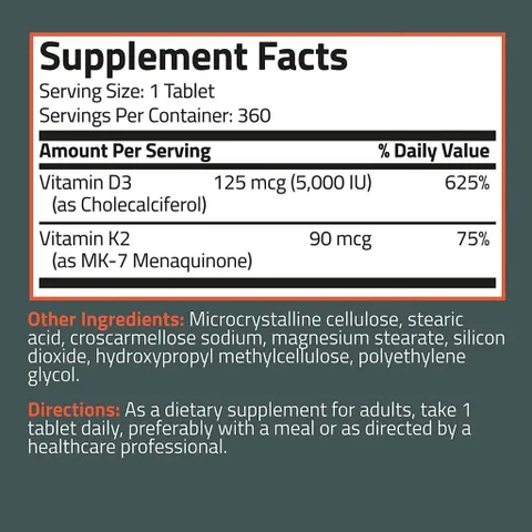 Organic Vitamin K2 D3 - Chai 360 viên - Giúp xương chắc khỏe, tăng sức đề kháng