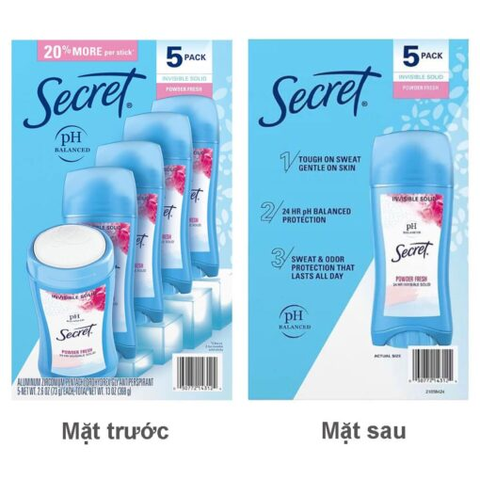 Lăn khử mùi sáp Secret PH Balanced Powder Fresh Invisible Solid 73g x5