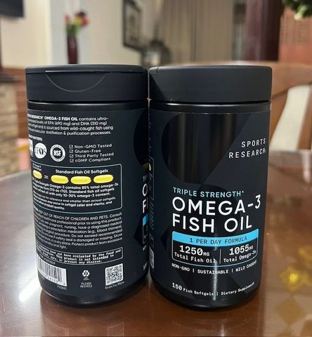 Dầu cá Sports Research Omega-3 Fish Oil Triple Strength 150 viên - Bổ sung Omega-3 cho sức khỏe tim mạch và não bộ