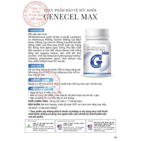 [Premium] Genecel Max: Viên nén hỗ trợ tăng cường miễn dịch, chống oxy hóa & hạn chế lão hóa 30 viên