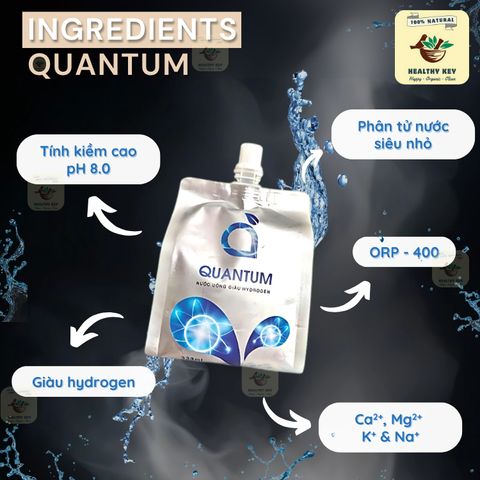 [Chính hãng] Nước khoáng giàu hydrogen Quantum trung hòa axit cơ thể, ngăn ngừa oxy hóa 2 bịch 350mL