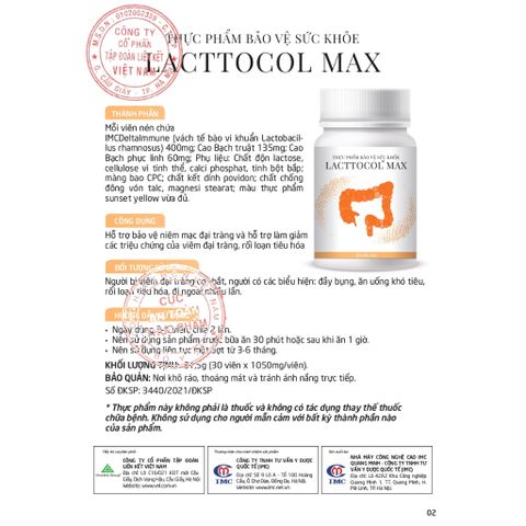 [Organic] Lacttocol Max – Viên uống hỗ trợ tiêu hóa, bảo vệ đại tràng, cân bằng đường ruột 30 viên