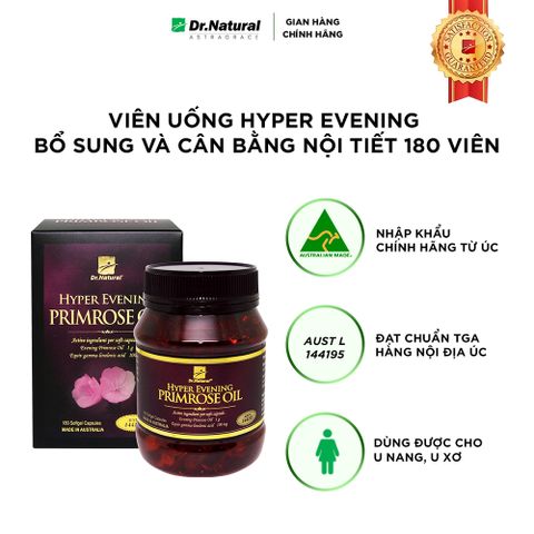 Viên Uống Bổ Sung Nội Tiết Tố Nữ Hyper Evening Primrose Oil 180 Viên - Hỗ trợ cải thiện biểu hiện tiền mãn kinh, Làm Đẹp Da, Xuất Xứ Úc
