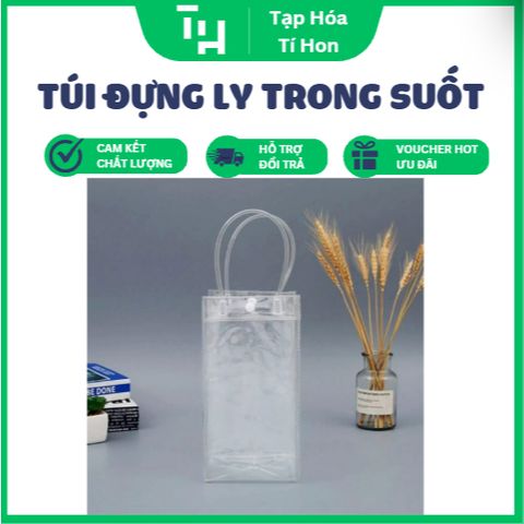 Túi nhựa đựng ly giữ nhiệt trong suốt có quai xách (TH503)