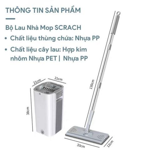 Bộ Thùng Lau Nhà GOSO Plus + 2 Miếng lau sợi thủy tinh (TH519) (Màu ngẫu nhiên)