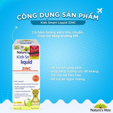 Nature’s Way Kids Smart Liquid Zinc Kẽm Nước Cho Bé Hỗ Trợ Ăn Ngon & Đề Kháng 100ml