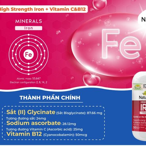 Nature’s Way High Strength Iron + Vitamin C & B12 Bổ Sung Sắt Cho Cơ Thể 30 Viên