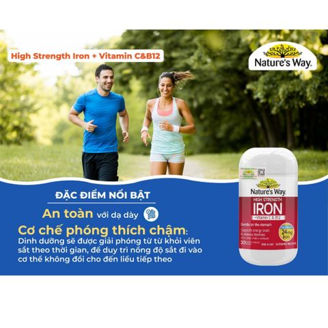 Nature’s Way High Strength Iron + Vitamin C & B12 Bổ Sung Sắt Cho Cơ Thể 30 Viên