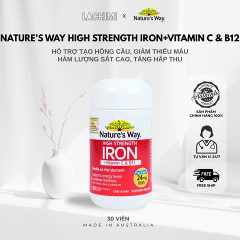 Nature’s Way High Strength Iron + Vitamin C & B12 Bổ Sung Sắt Cho Cơ Thể 30 Viên