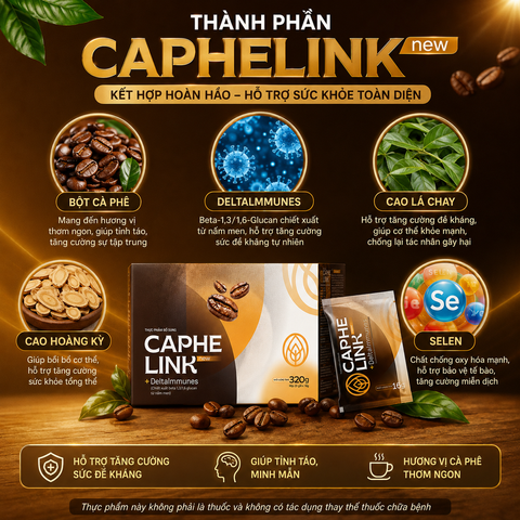 Caphelink New Cà Phê Sức Khỏe Hòa Tan Hỗ Trợ Tỉnh Táo Tăng Đề Kháng Hộp Chính Hãng