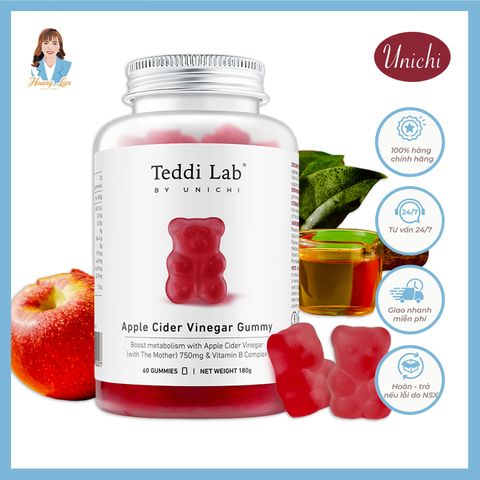 Kẹo dẻo giấm táo, hỗ trợ giảm cân Úc Unichi Apple Cider Vinegar Gummy 60 viên