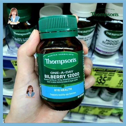 Viên uống bổ mắt và hỗ trợ mao mạch mắt New Zealand Thompson’s One-A-Day Bilberry 12000mg 60 viên