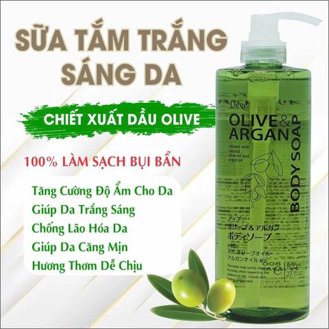Sữa tắm chiết xuất Argan & dầu Olive 800ml – Làm sạch dịu nhẹ, hương thơm dễ chịu