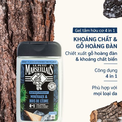 Sữa Tắm Nam 4 in 1 92% Thiên Nhiên Le Petit Marseillais Nhiều Mùi Hương 250ml