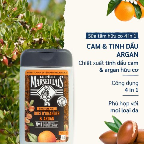 Sữa Tắm Nam 4 in 1 92% Thiên Nhiên Le Petit Marseillais Nhiều Mùi Hương 250ml