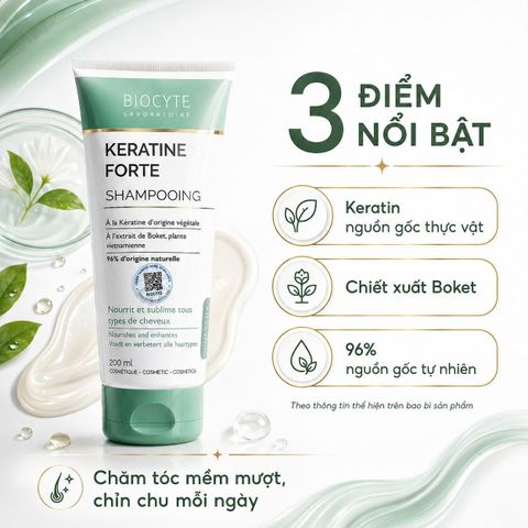 Dầu Gội Giảm Rụng Tóc Biocyte Keratine Forte 200ml - Phục Hồi Tóc Khô Xơ, Hàng Chính Ngạch