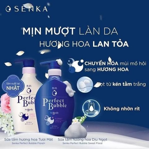 Sữa tắm dưỡng ẩm hương hoa dịu ngọt Senka Perfect Bubble for Body Sweet Floral 500ml
