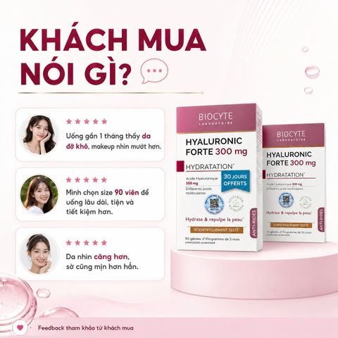 Viên Uống Nâng Cơ Ngăn Lão Hoá Da Biocyte Hyaluronic Forte 300 mg - Giải Pháp Làm Đẹp Đến Từ Pháp, 90 Viên