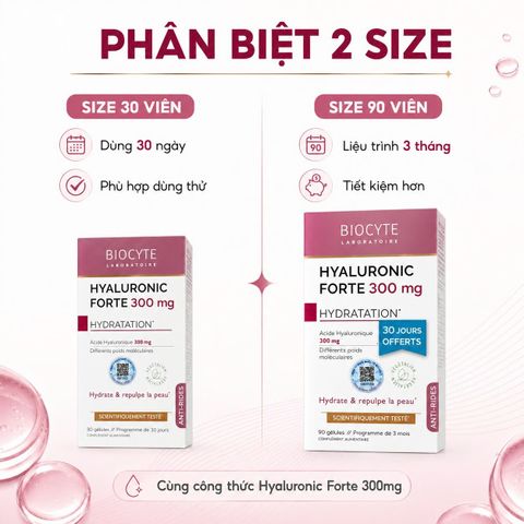 Viên Uống Nâng Cơ Ngăn Lão Hoá Da Biocyte Hyaluronic Forte 300 mg - Giải Pháp Làm Đẹp Đến Từ Pháp, 90 Viên