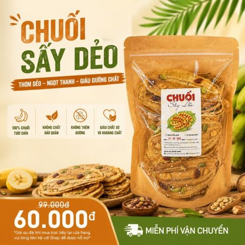 300gr Chuối sấy dẻo mixed hạt siêu ngon từ chuối chín cây sạch tự nhiên, món ăn vặt hấp dẫn an toàn cho mọi lứa tuổi