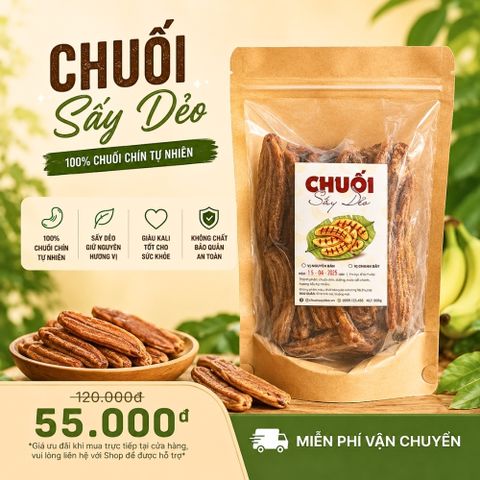 500gr Chuối sấy dẻo nguyên vị từ chuối sạch 100% trồng tự nhiên siêu ngon, dẻo thơm từng miếng, ép dẻo dễ ăn