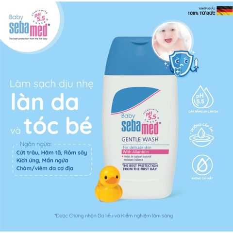 Sữa Tắm Gội Sebamed Cho Bé Dịu Nhẹ Toàn Thân pH5.5 - Không Cay Mắt, Giúp Bảo Vệ Da Mỏng Manh 200ml