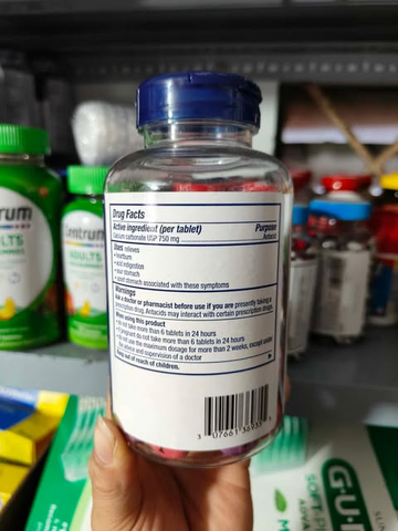 Viên nhai Tums Extra Strength 750mg - Hỗ trợ giảm trào ngược dạ dày, ợ