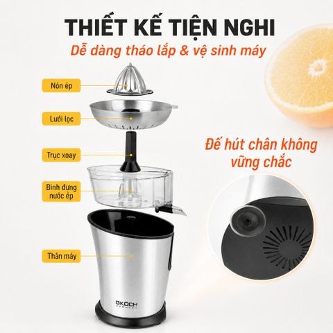 Máy Vắt Cam Tự Động GKÖCH Germany 160W - Ép Nhanh, Giữ Nguyên Hương Vị Tươi Ngon, Thiết Kế Sang Trọng Inox 304