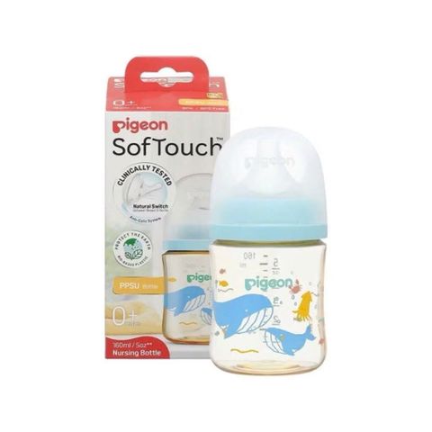Bình sữa Pigeon cổ rộng núm mềm hoạ tiết Đại Dương/Muông Thú 160ml/240ml