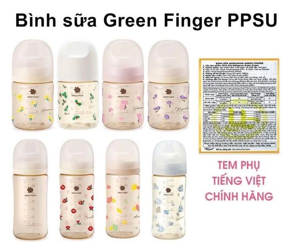Bình sữa Green Finger Bebegrow PPSU Hàn Quốc size 240ml  trơn,hoạ tiết