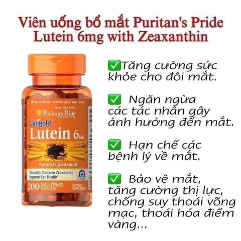 Viên uống bổ mắt Puritan's Pride Lutigold Lutein 6mg 200 viên - Giúp giảm mỏi mắt, tăng cường thị lực, hàng nhập Mỹ