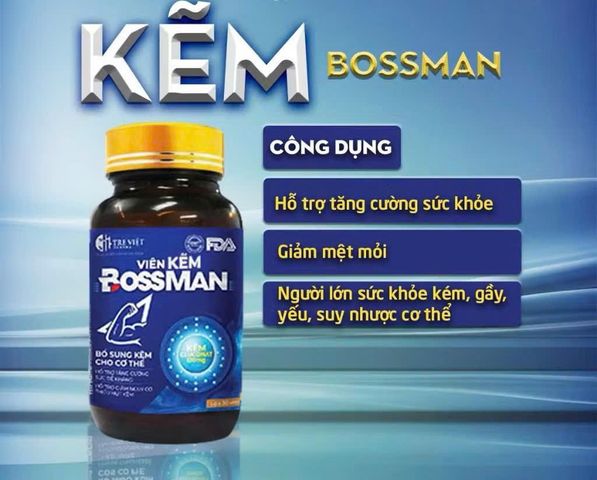 kẽm boss man bổ sung kẽm gluconat giúp tăng đề kháng, tăng cơ bắp, giảm mệt mỏi ,hộp 30 viên