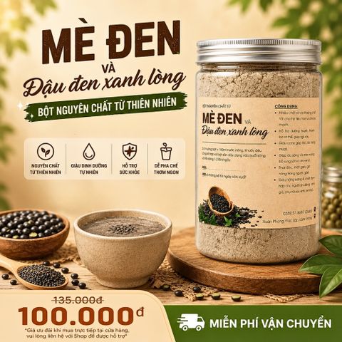 Bột Đậu Đen Xanh Lòng Mix Mè Đen - Giải Độc, Bổ Máu, Chăm Sóc Da và Tóc - Dinh Dưỡng Thực Vật, 500g
