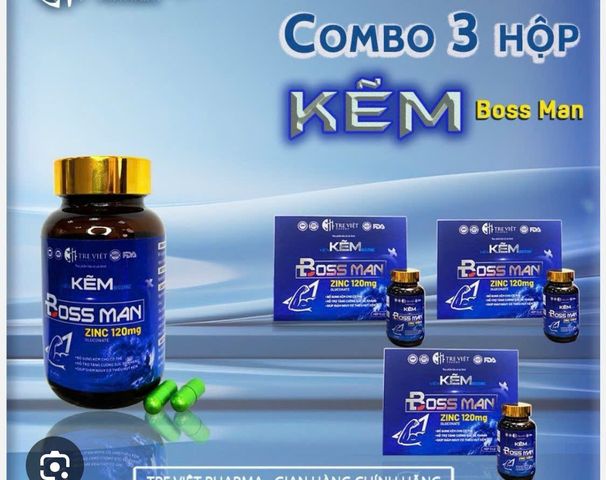 kẽm boss man hộp 90 viên gồm 3 lọ, bổ sung kẽm gluconat, duy trì sức khỏe phong độ nam