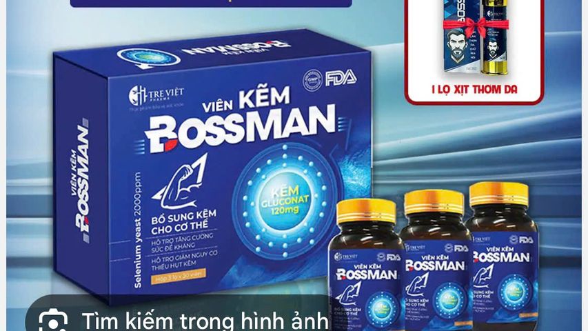 kẽm boss man hộp 90 viên gồm 3 lọ, bổ sung kẽm gluconat, duy trì sức khỏe phong độ nam