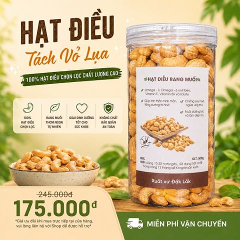 Hạt Điều Rang Muối CAOFOOD - Hạt Điều Bóc Vỏ Nguyên Chất, Ngọt Bùi, Dinh Dưỡng Tốt Cho Sức Khỏe, Ăn Kiêng Healthy Keto