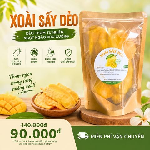 Xoài Sấy Dẻo CAOFOOD 500g - 100% Xoài Tươi, Không Đường, Vị Chua Ngọt Tự Nhiên, Món Ăn Vặt Lành Mạnh, Thực Phẩm Dinh Dưỡng Việt Nam